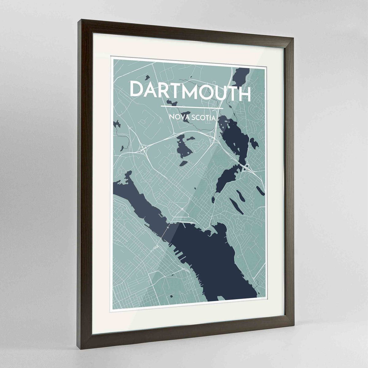 Framed Dartmouth Map Art Print 24x36&quot; Contemporary Walnut frame Point Two Design Group