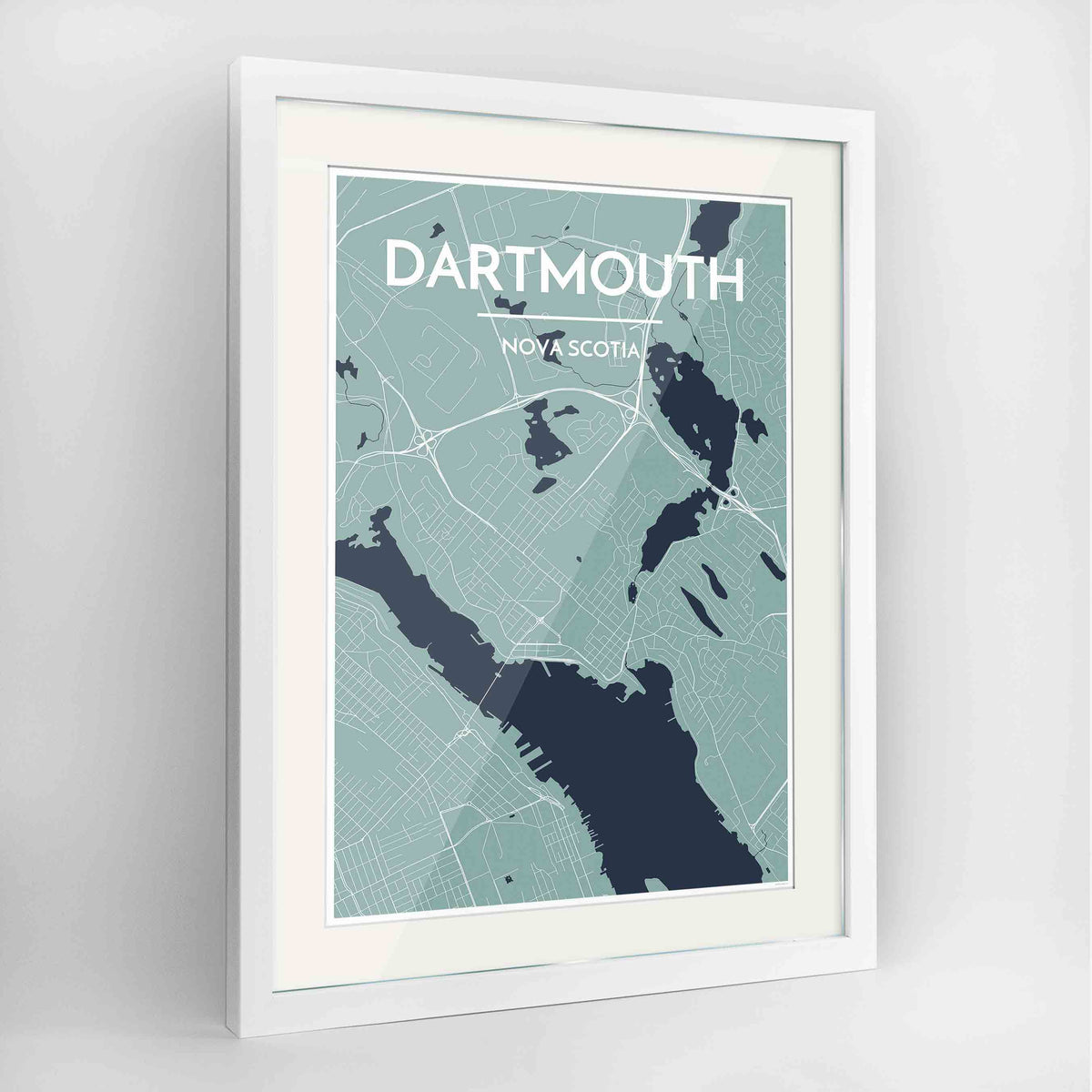 Framed Dartmouth Map Art Print 24x36&quot; Contemporary White frame Point Two Design Group