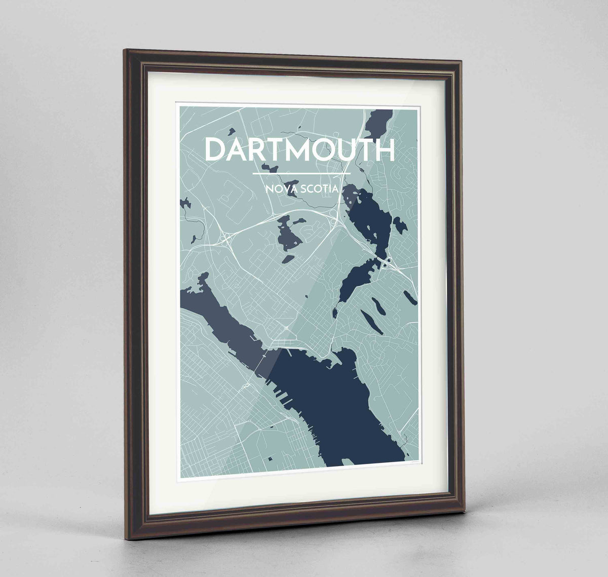 Framed Dartmouth Map Art Print 24x36&quot; Traditional Walnut frame Point Two Design Group