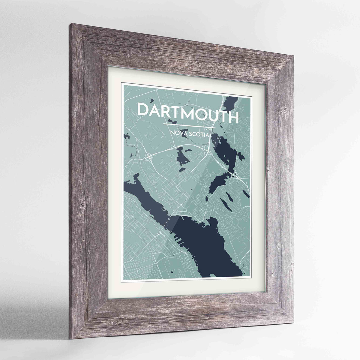 Framed Dartmouth Map Art Print 24x36&quot; Western Grey frame Point Two Design Group