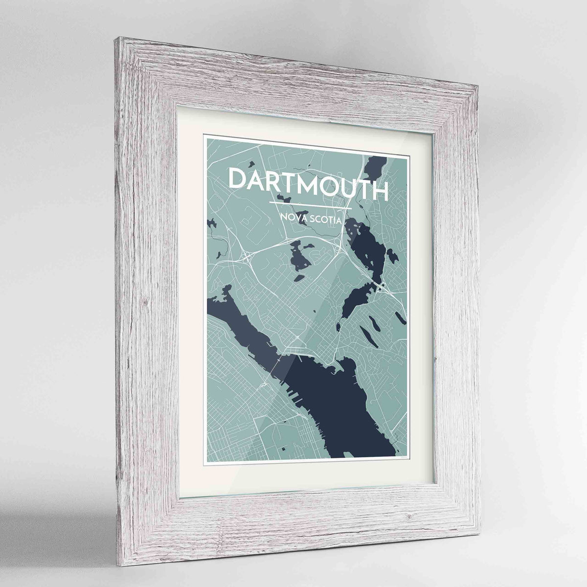 Framed Dartmouth Map Art Print 24x36&quot; Western White frame Point Two Design Group