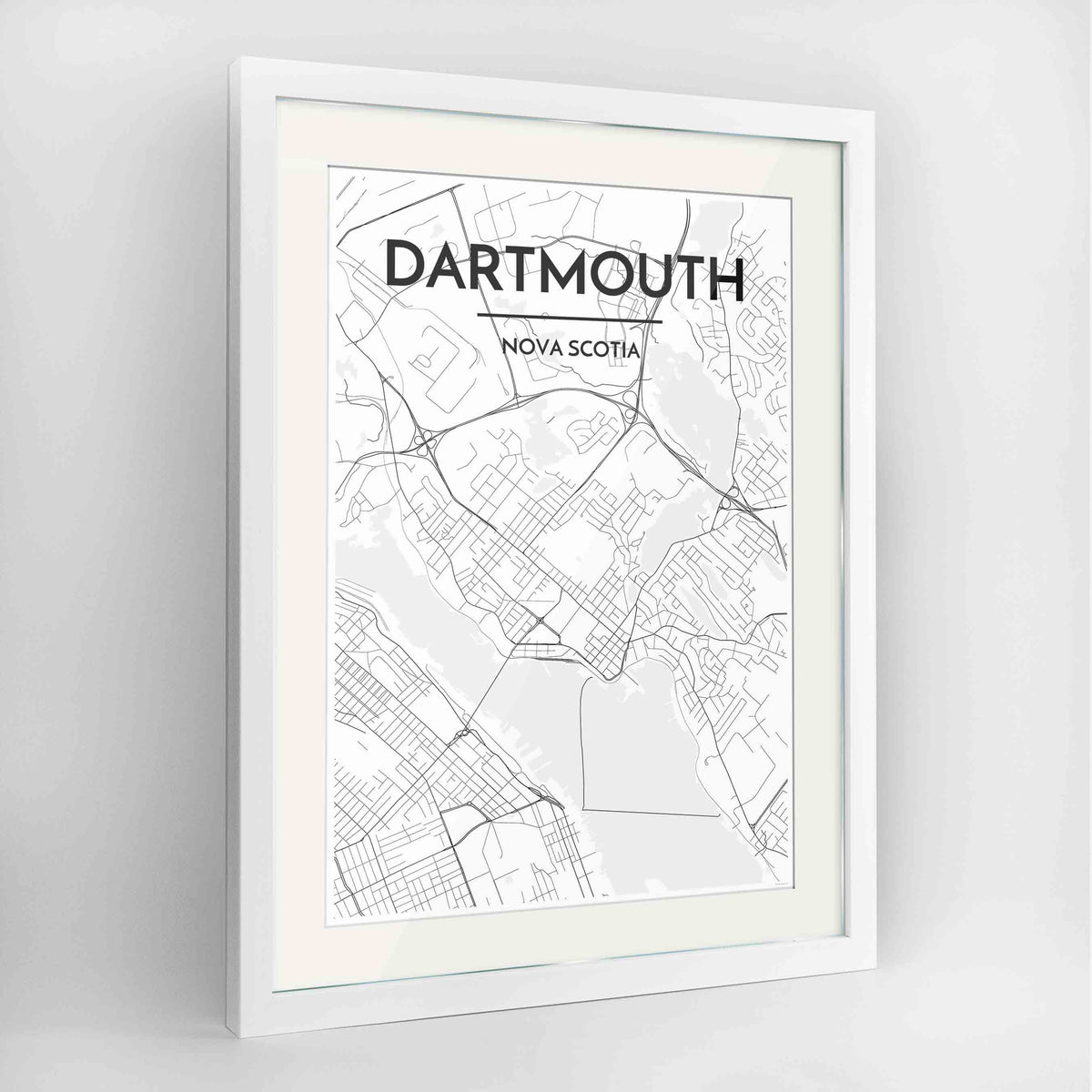 Framed Dartmouth Map Art Print 24x36&quot; Contemporary White frame Point Two Design Group