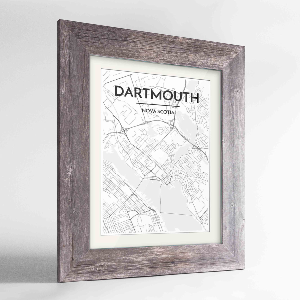 Framed Dartmouth Map Art Print 24x36&quot; Western Grey frame Point Two Design Group
