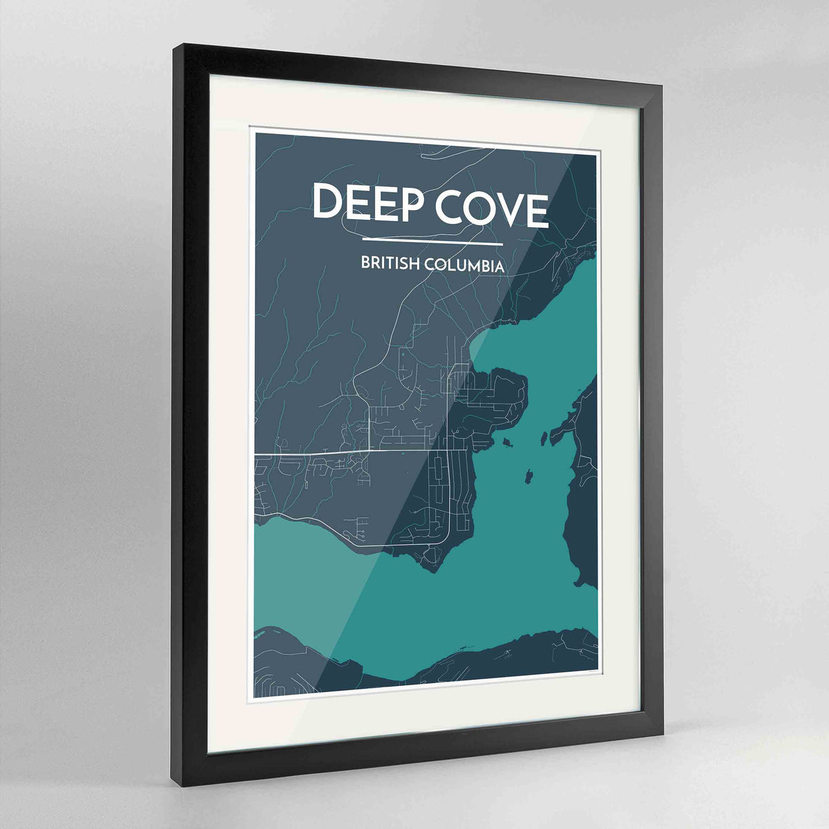 Framed Deep Cove Map Art Print 24x36&quot; Contemporary Black frame Point Two Design Group