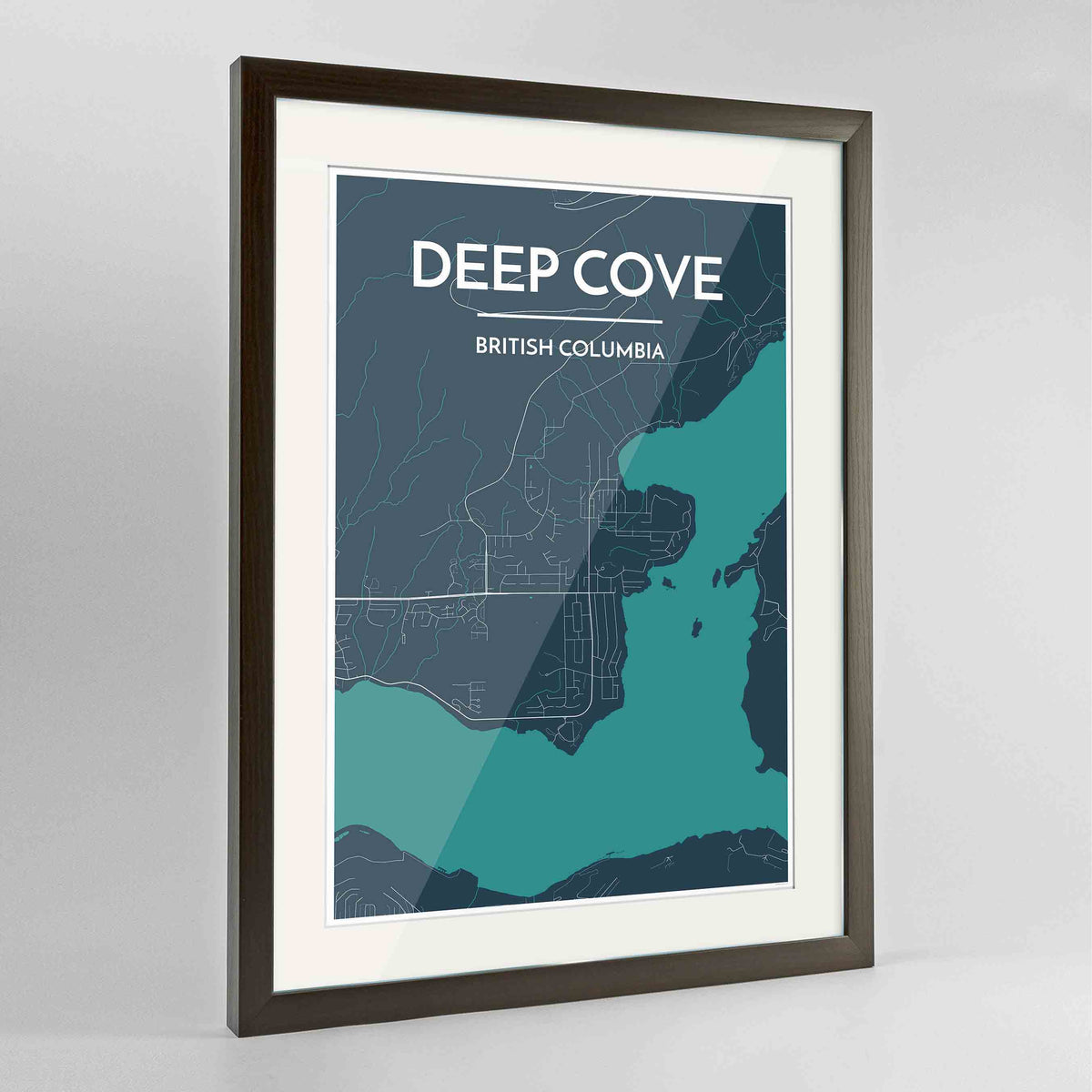 Framed Deep Cove Map Art Print 24x36&quot; Contemporary Walnut frame Point Two Design Group