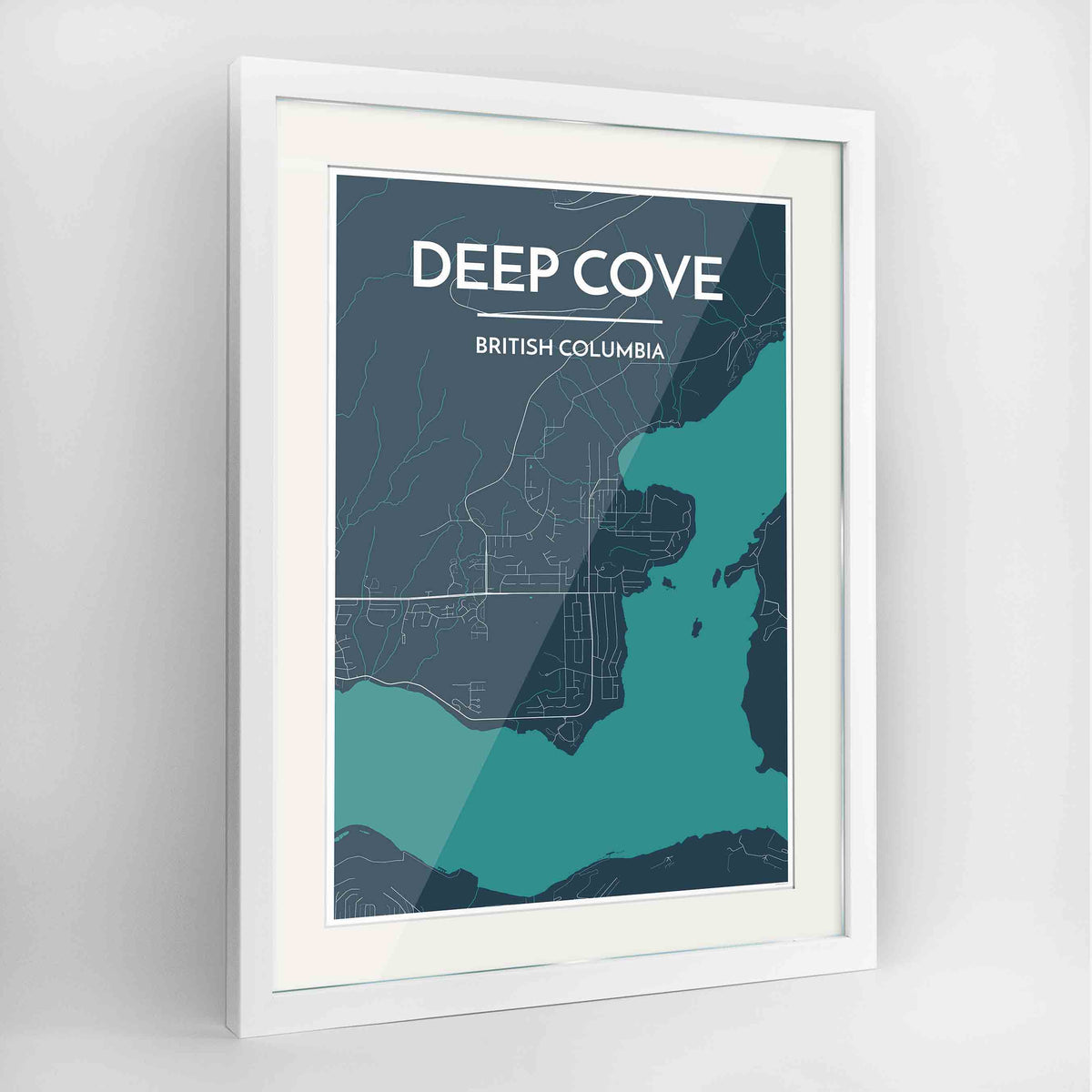 Framed Deep Cove Map Art Print 24x36&quot; Contemporary White frame Point Two Design Group