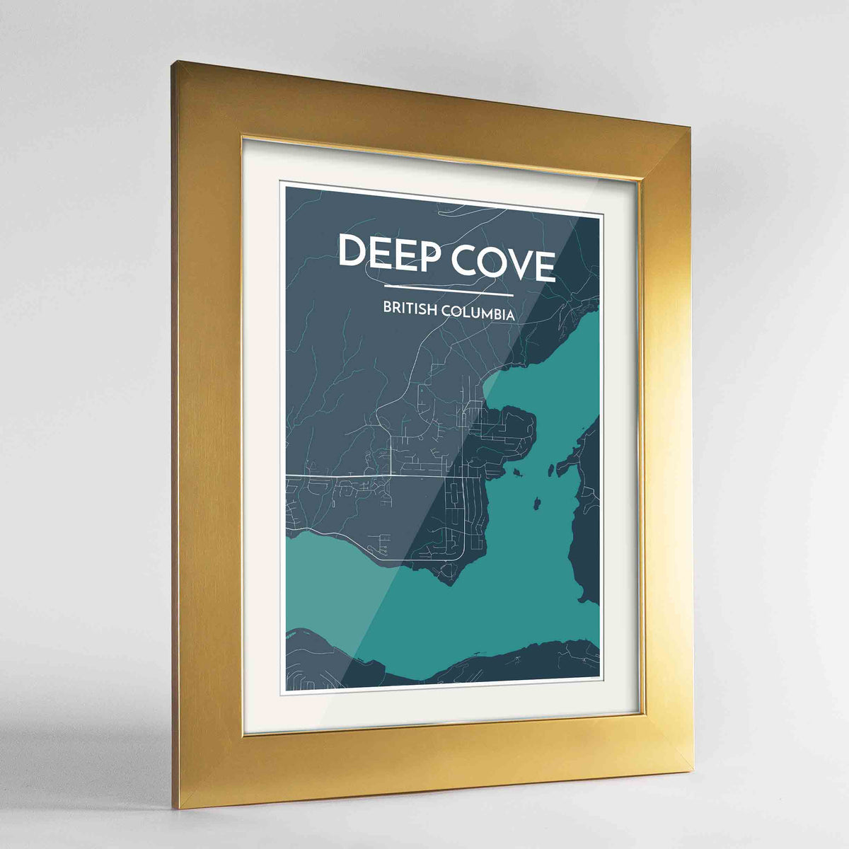 Framed Deep Cove Map Art Print 24x36&quot; Gold frame Point Two Design Group
