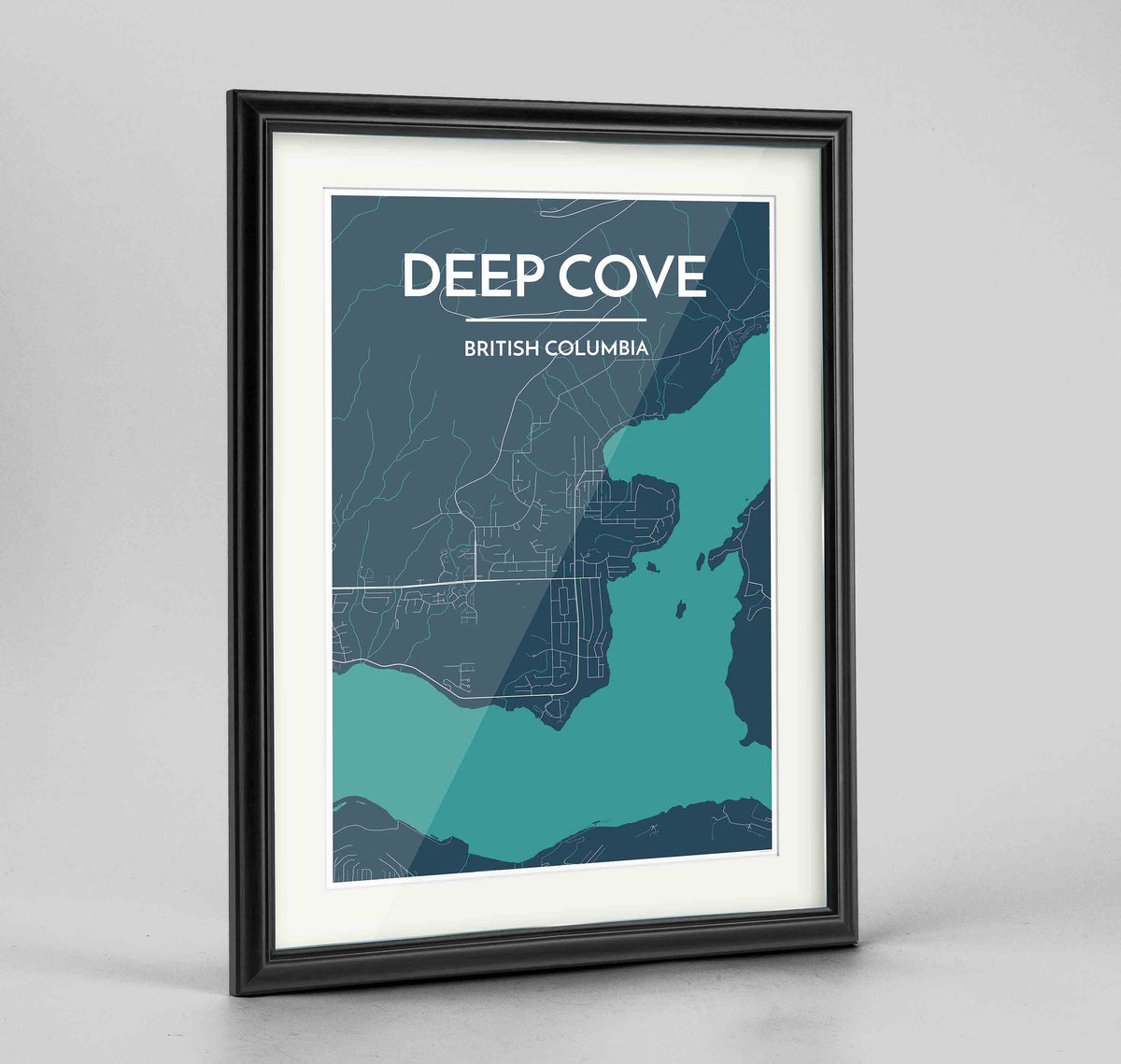 Framed Deep Cove Map Art Print 24x36&quot; Traditional Black frame Point Two Design Group