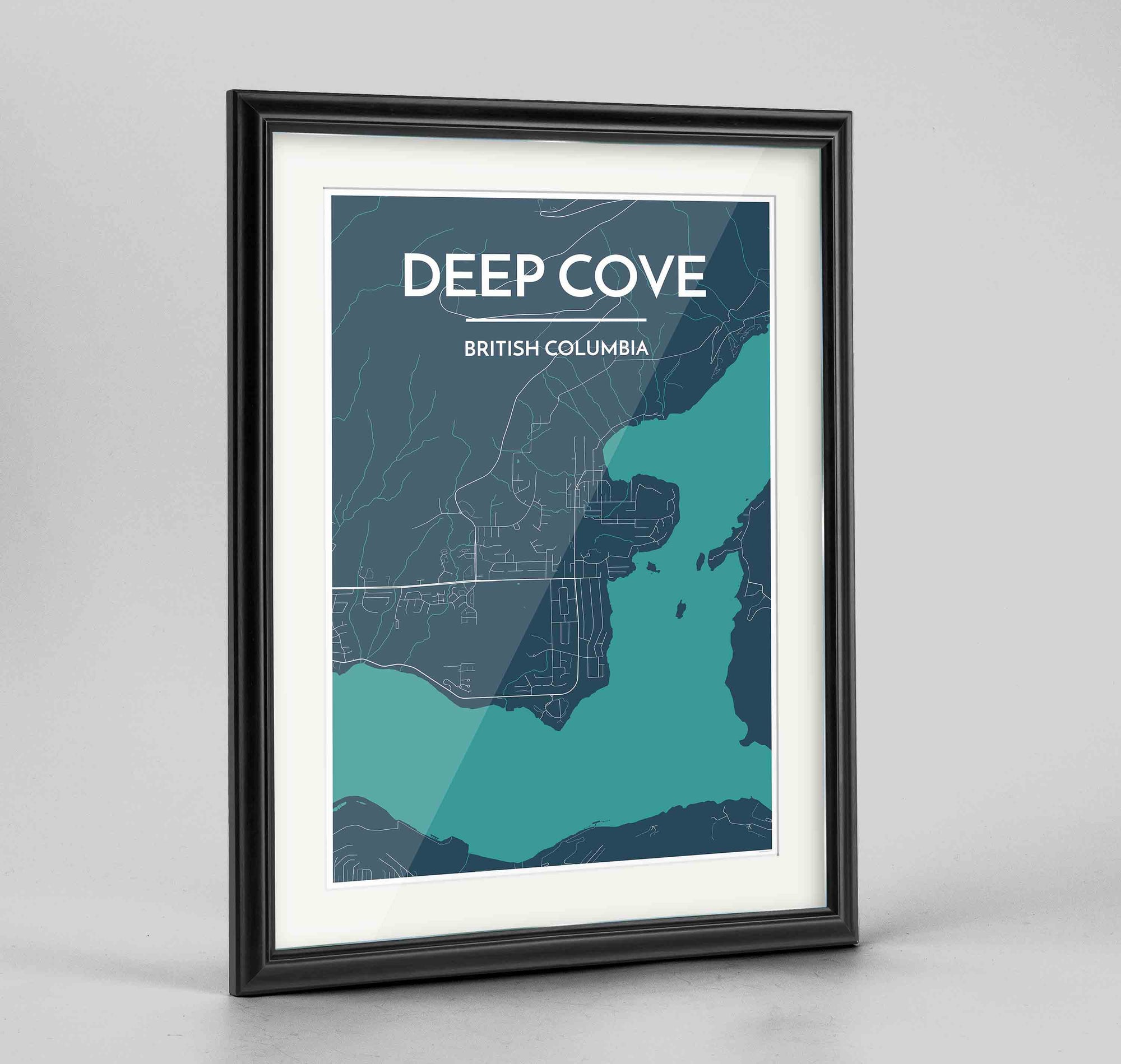 Framed Deep Cove Map Art Print 24x36" Traditional Black frame Point Two Design Group