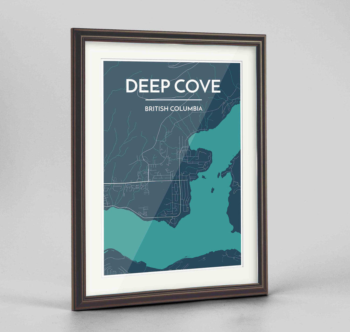 Framed Deep Cove Map Art Print 24x36&quot; Traditional Walnut frame Point Two Design Group