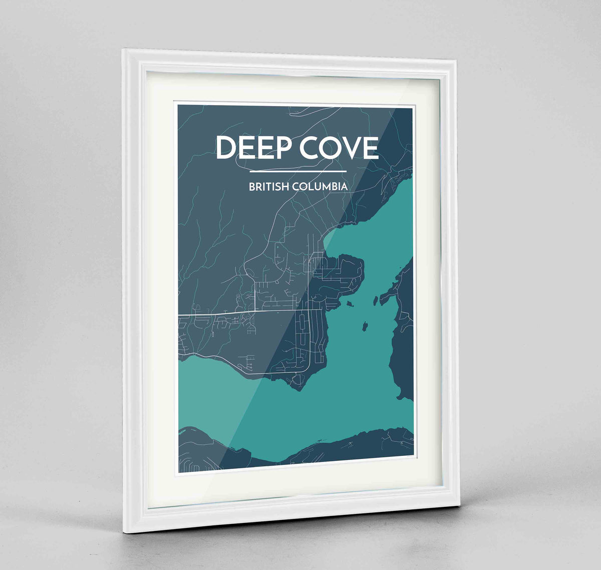 Framed Deep Cove Map Art Print 24x36&quot; Traditional White frame Point Two Design Group