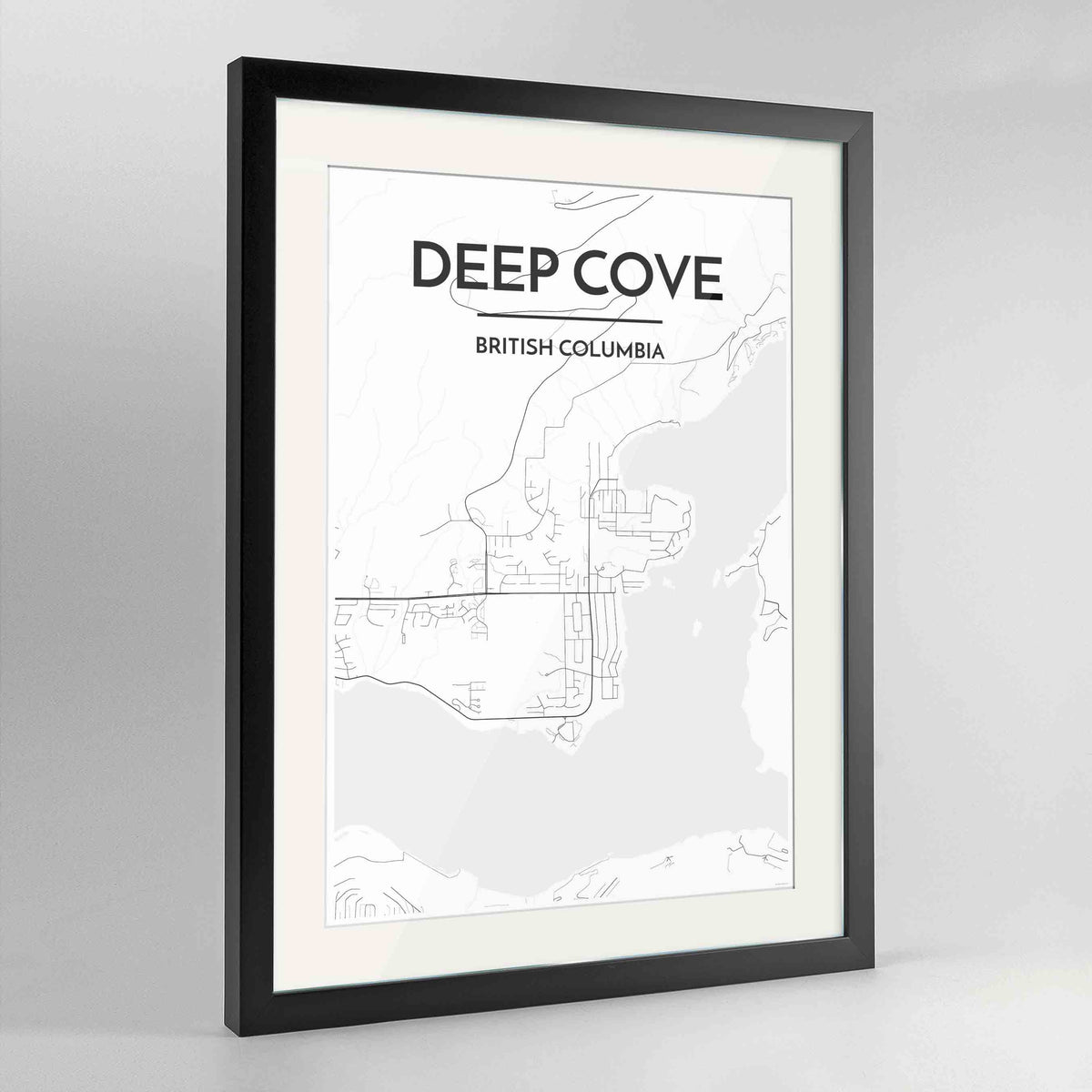 Framed Deep Cove Map Art Print 24x36&quot; Contemporary Black frame Point Two Design Group