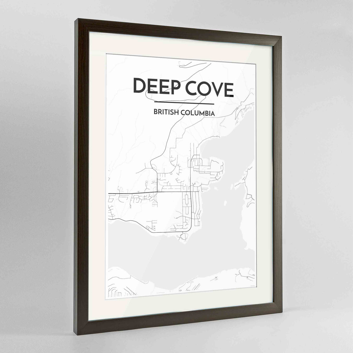 Framed Deep Cove Map Art Print 24x36&quot; Contemporary Walnut frame Point Two Design Group