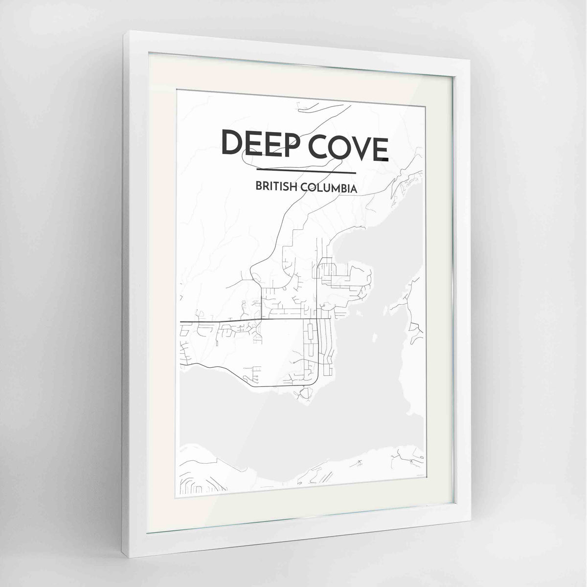 Framed Deep Cove Map Art Print 24x36&quot; Contemporary White frame Point Two Design Group