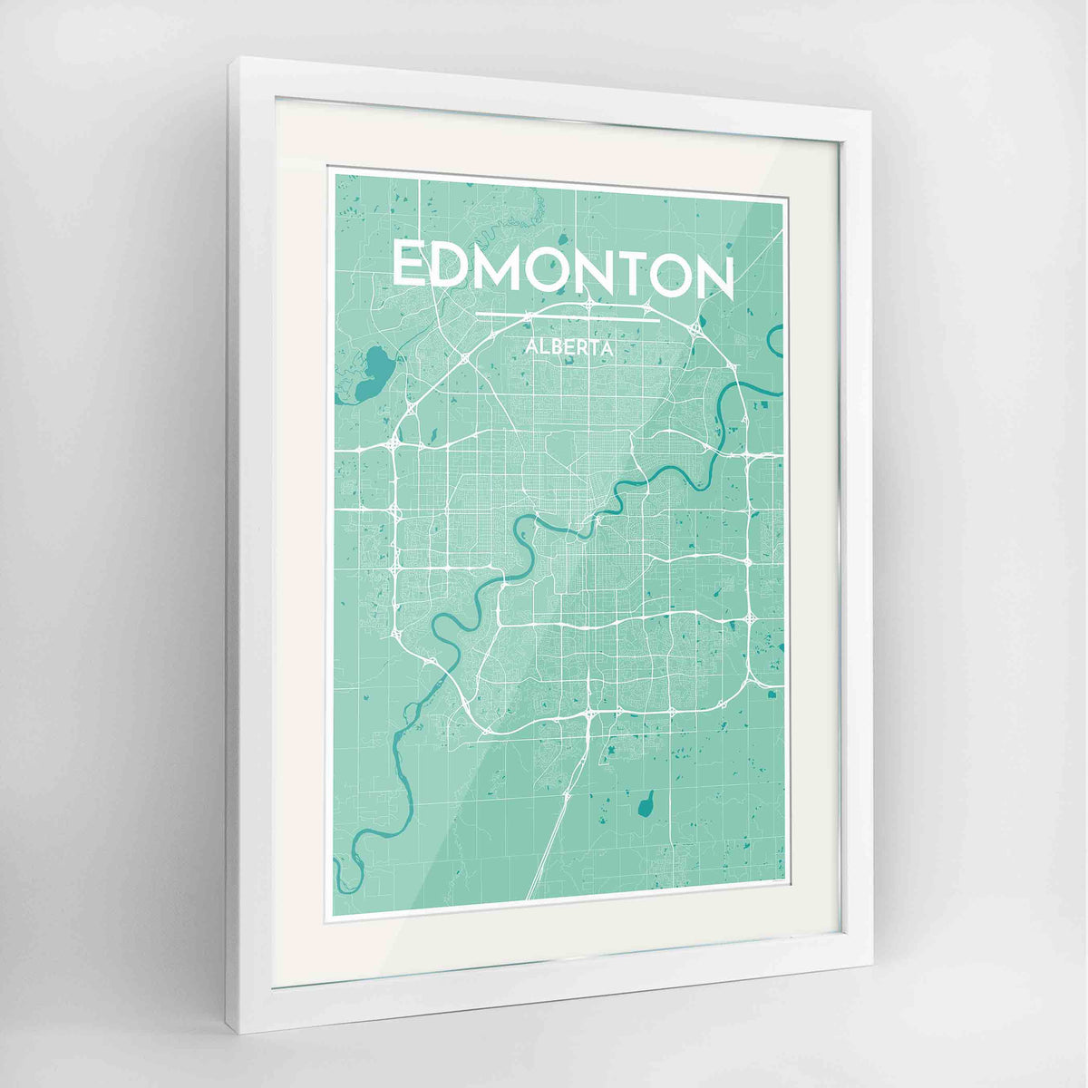 Framed Edmonton City Map 24x36&quot; Contemporary White frame Point Two Design Group