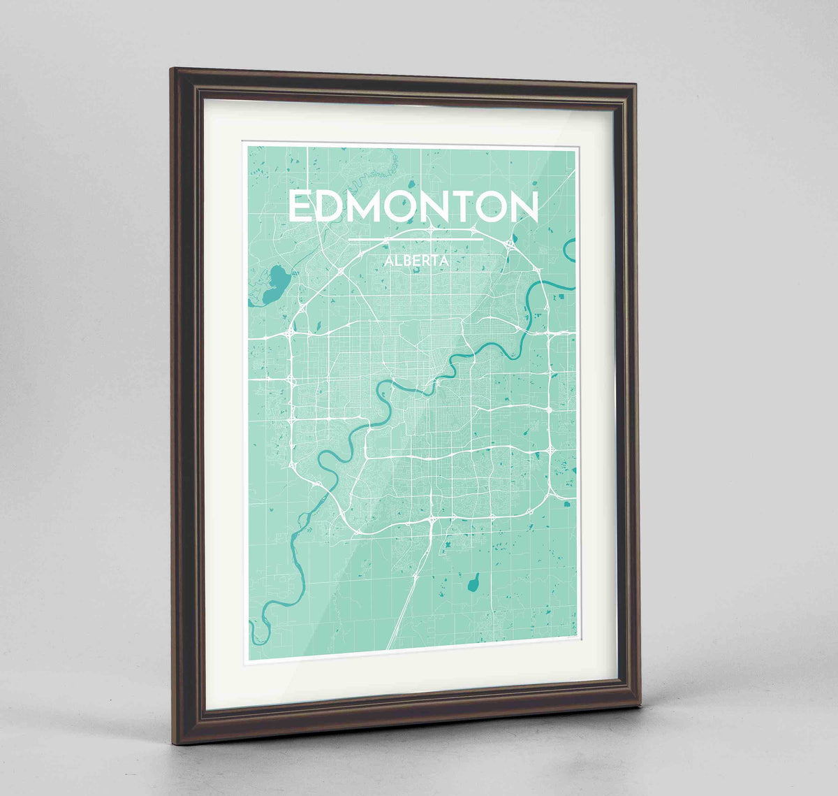 Framed Edmonton City Map 24x36&quot; Traditional Walnut frame Point Two Design Group