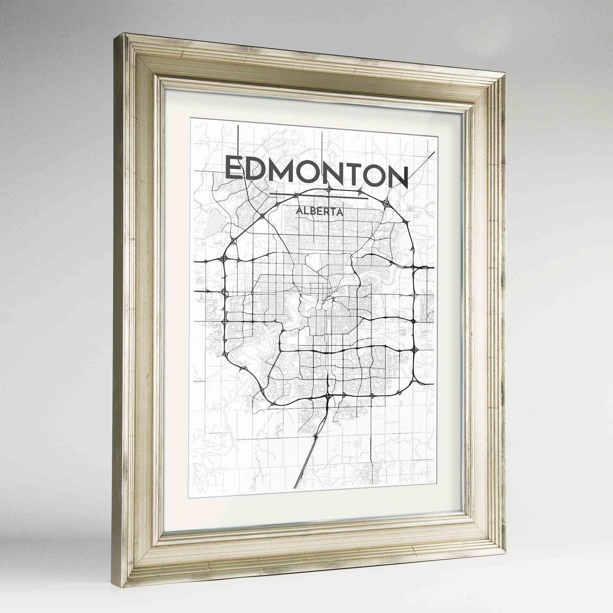 Framed Edmonton City Map 24x36&quot; Champagne frame Point Two Design Group