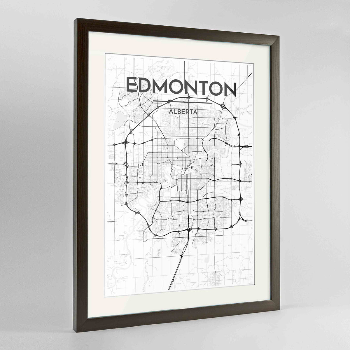 Framed Edmonton City Map 24x36&quot; Contemporary Walnut frame Point Two Design Group