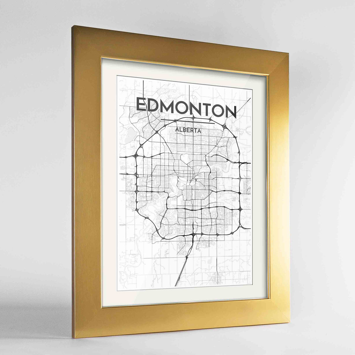 Framed Edmonton City Map 24x36&quot; Gold frame Point Two Design Group