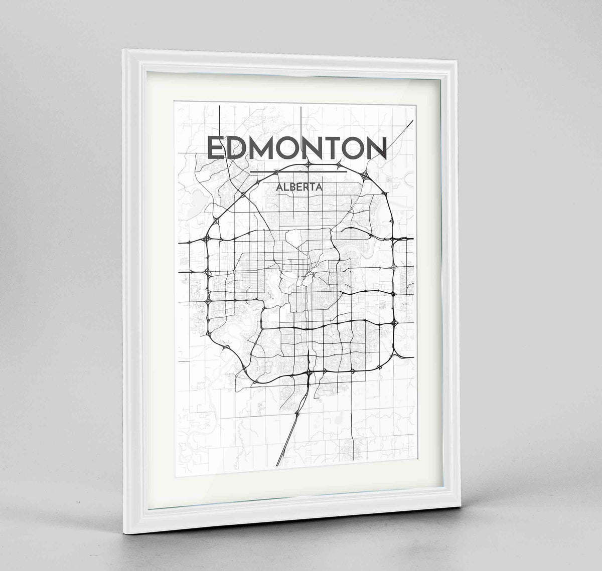Framed Edmonton City Map 24x36&quot; Traditional White frame Point Two Design Group