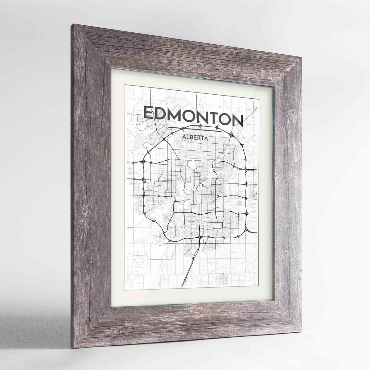 Framed Edmonton City Map 24x36&quot; Western Grey frame Point Two Design Group