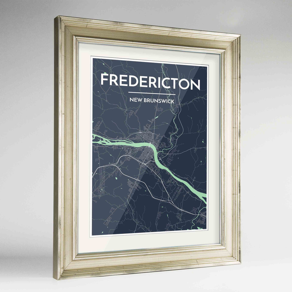 Framed Fredericton City Map 24x36&quot; Champagne frame Point Two Design Group