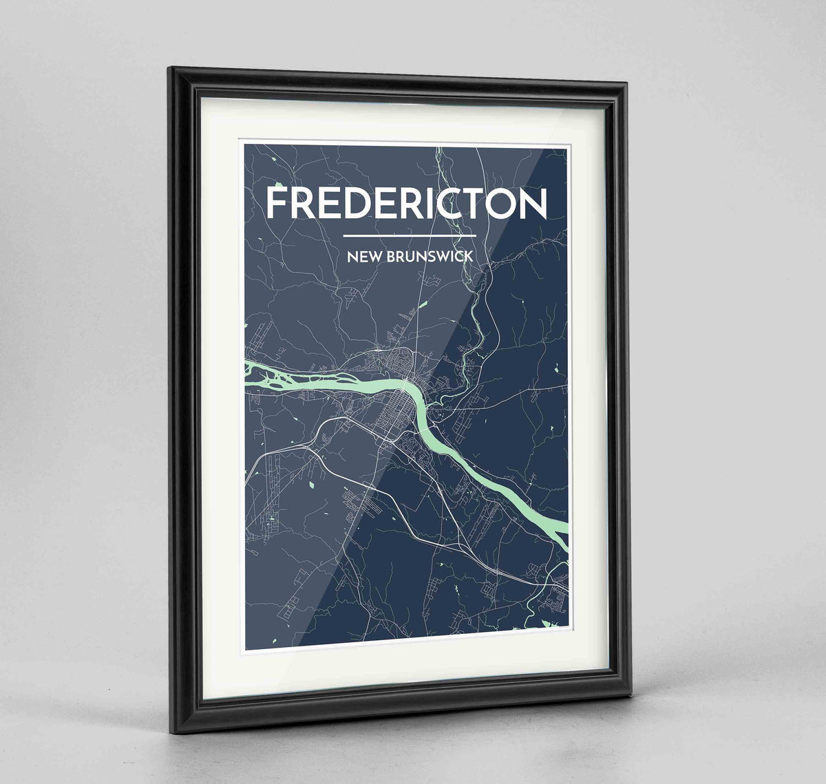 Framed Fredericton City Map 24x36&quot; Traditional Black frame Point Two Design Group