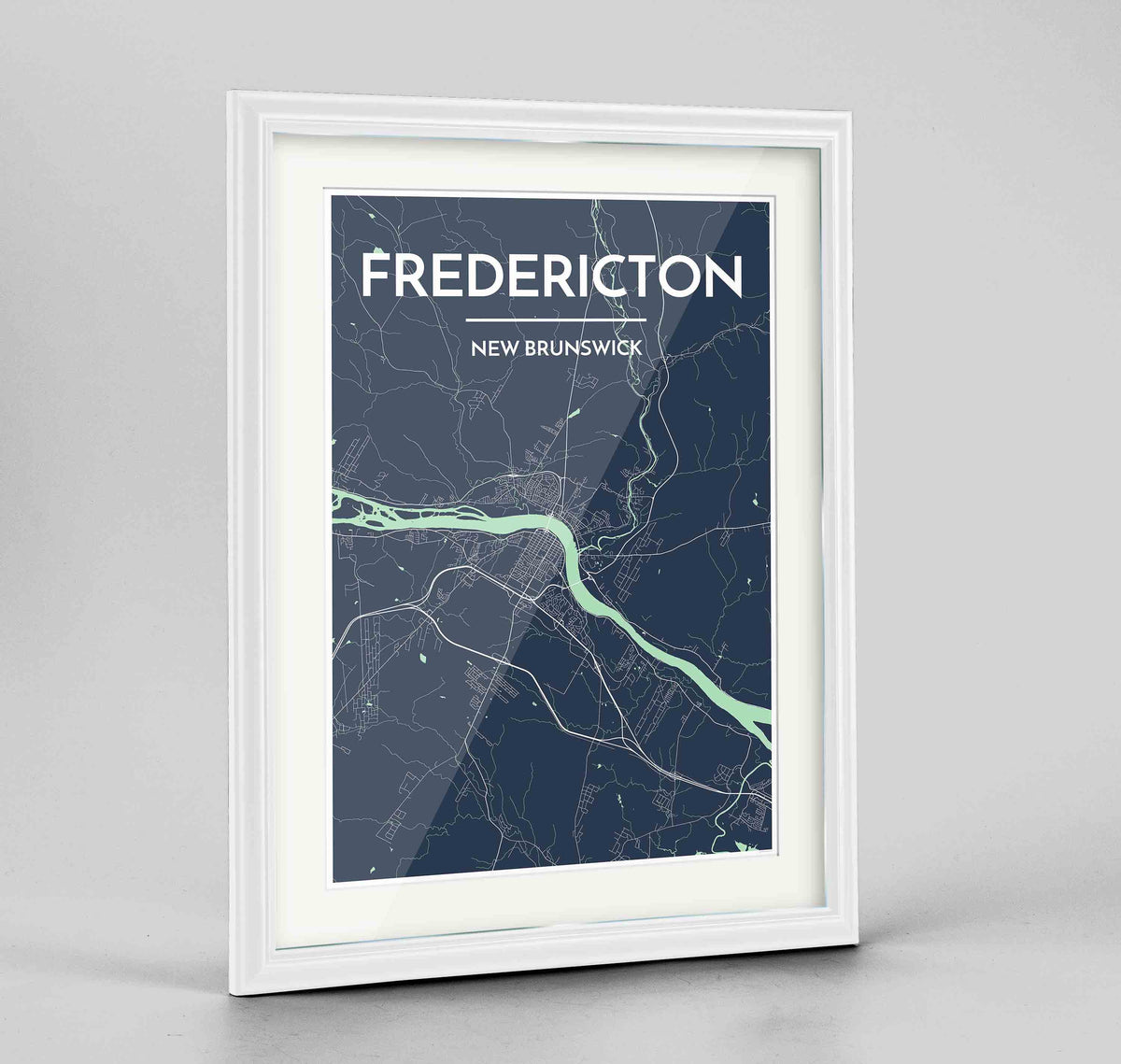 Framed Fredericton City Map 24x36&quot; Traditional White frame Point Two Design Group