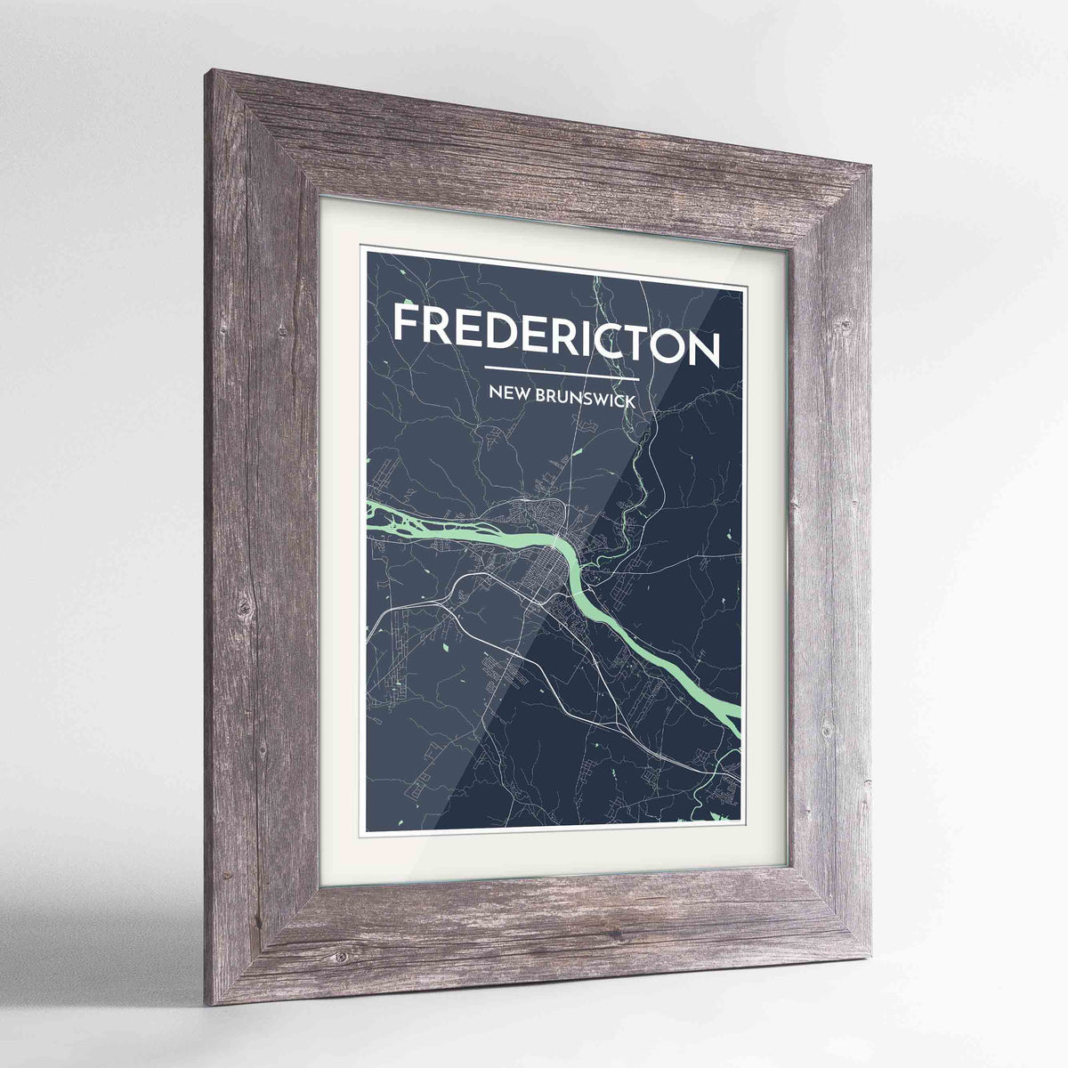 Framed Fredericton City Map 24x36&quot; Western Grey frame Point Two Design Group