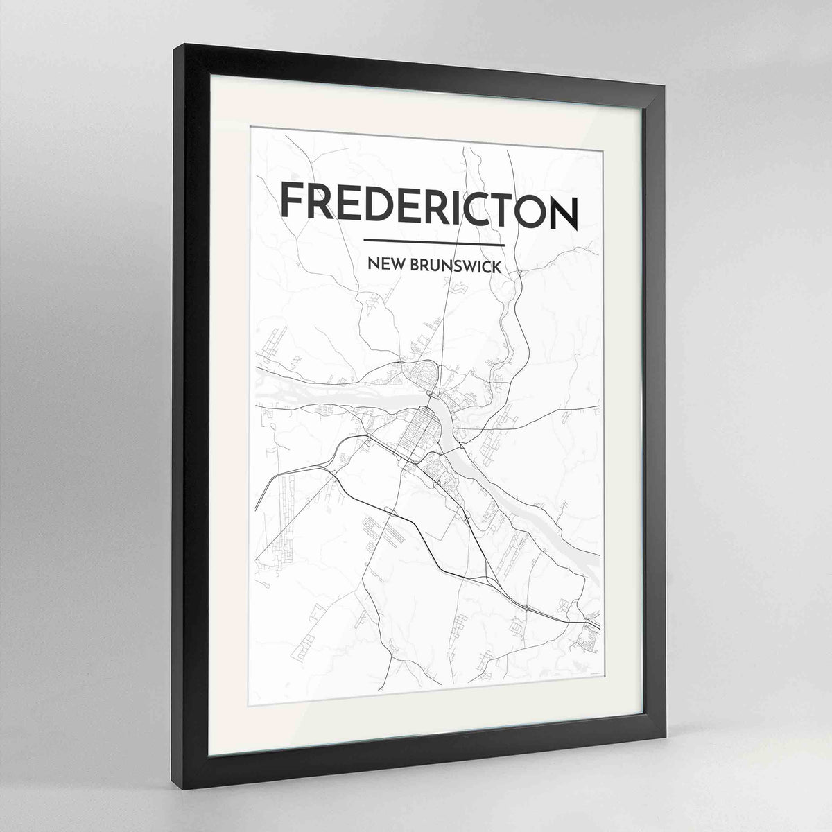 Framed Fredericton City Map 24x36&quot; Contemporary Black frame Point Two Design Group