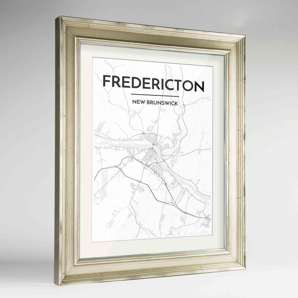 Framed Fredericton City Map 24x36&quot; Champagne frame Point Two Design Group