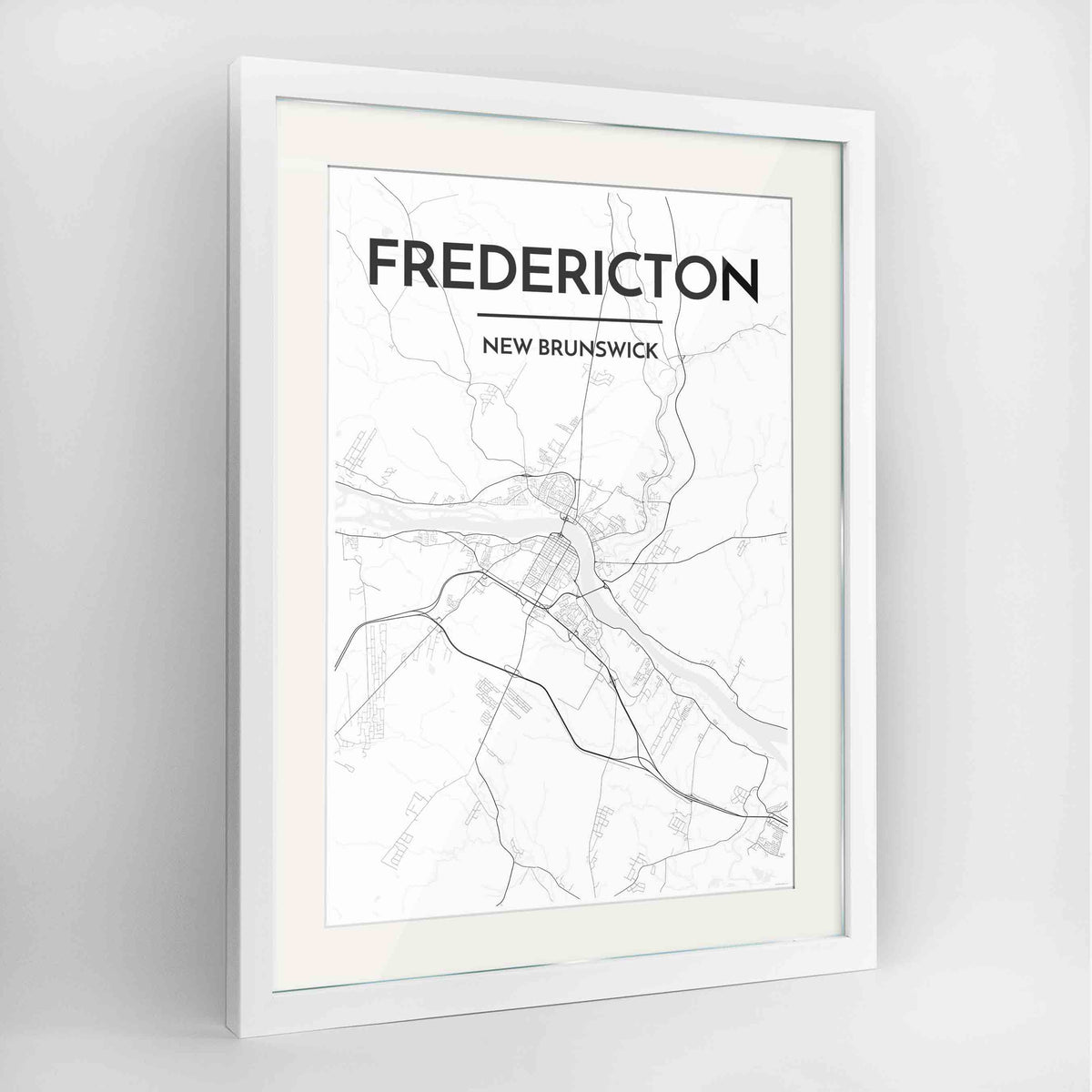 Framed Fredericton City Map 24x36&quot; Contemporary White frame Point Two Design Group