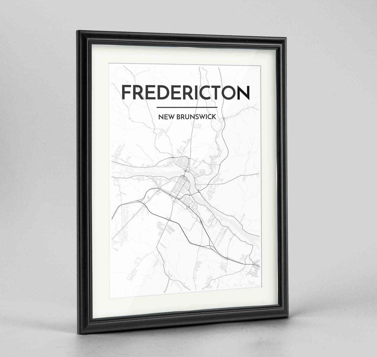 Framed Fredericton City Map 24x36&quot; Traditional Black frame Point Two Design Group