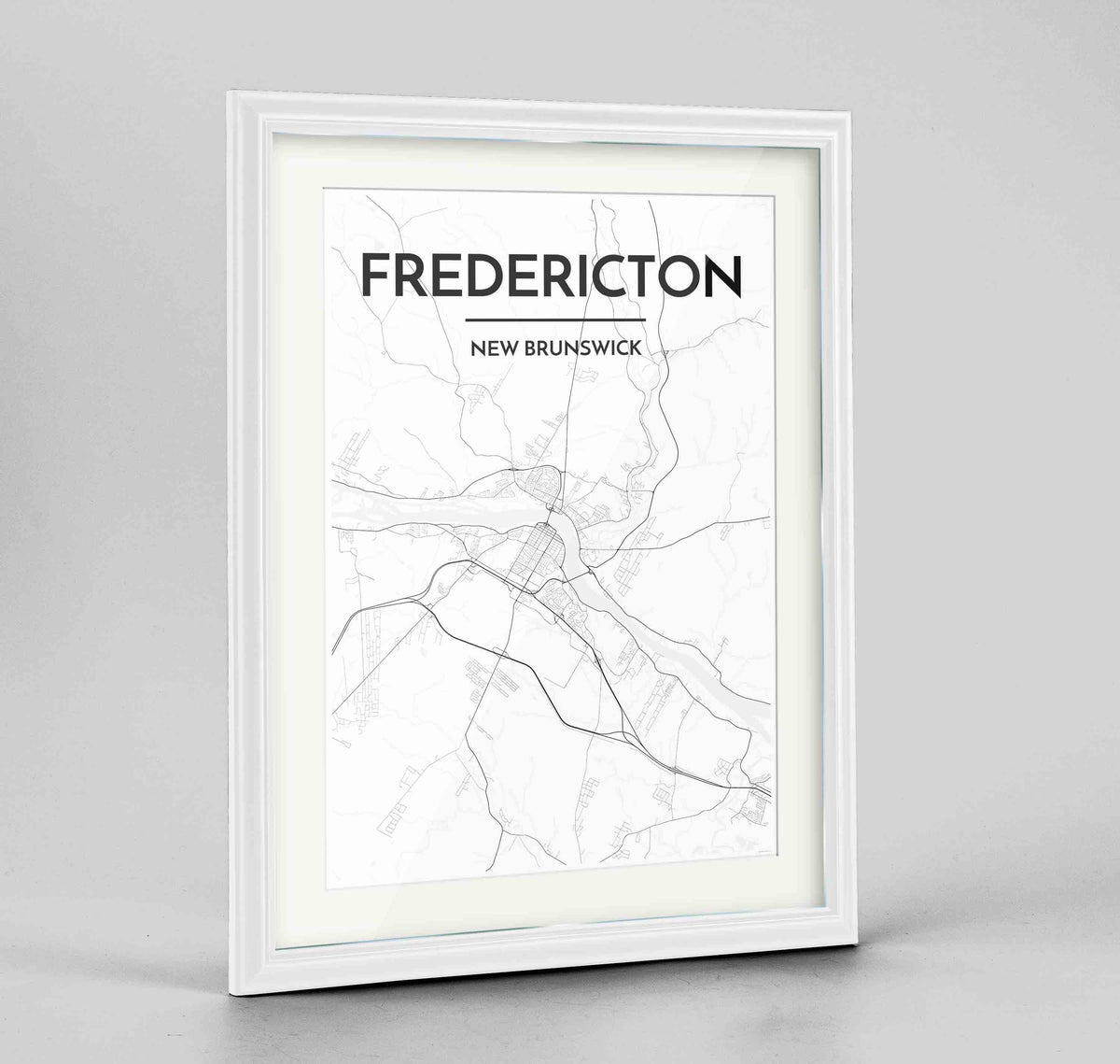 Framed Fredericton City Map 24x36&quot; Traditional White frame Point Two Design Group