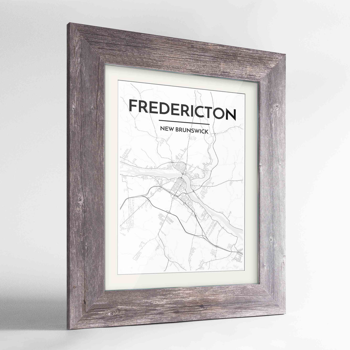 Framed Fredericton City Map 24x36&quot; Western Grey frame Point Two Design Group