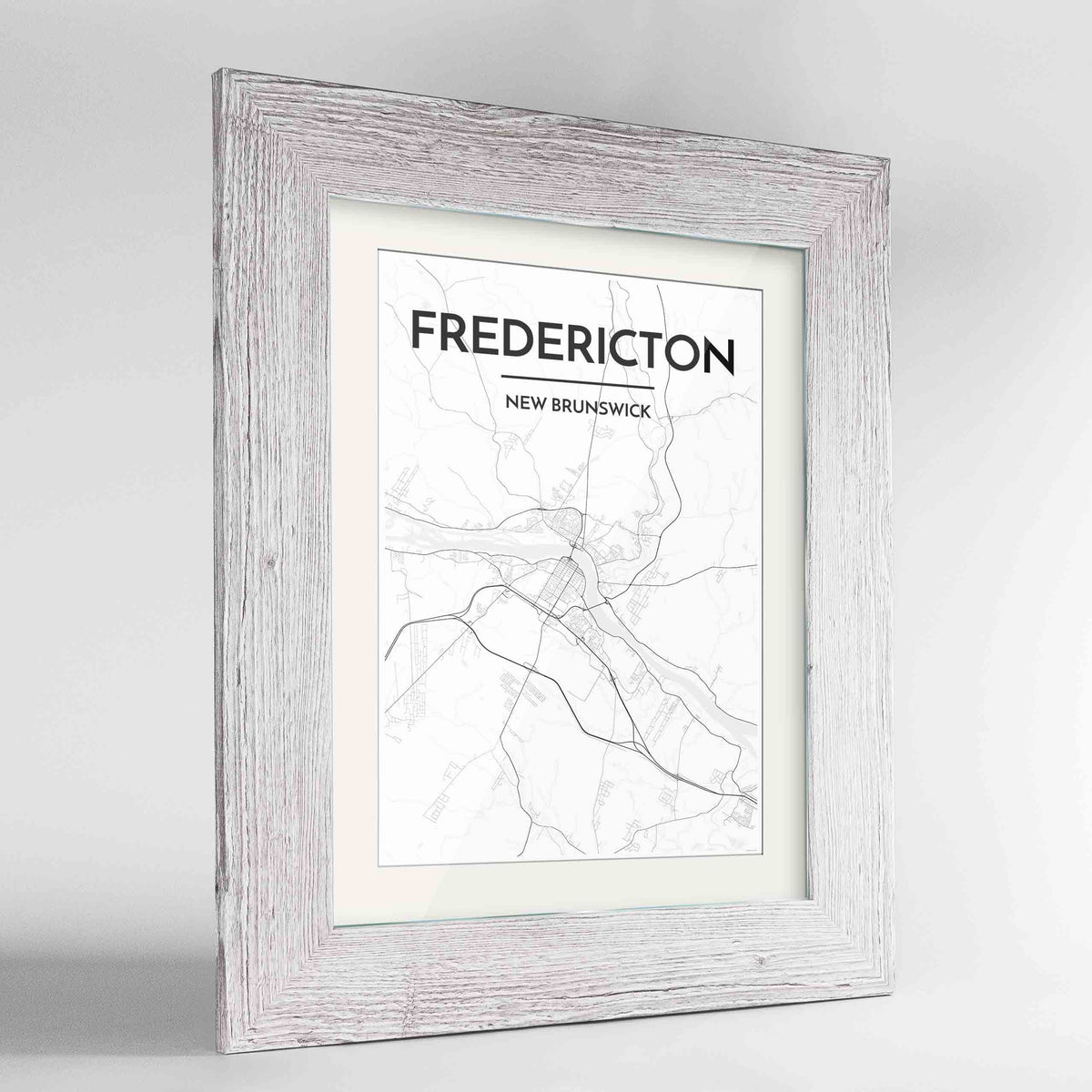 Framed Fredericton City Map 24x36&quot; Western White frame Point Two Design Group