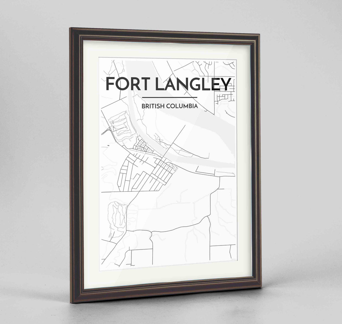 Fort Langley Map Art Print - Framed