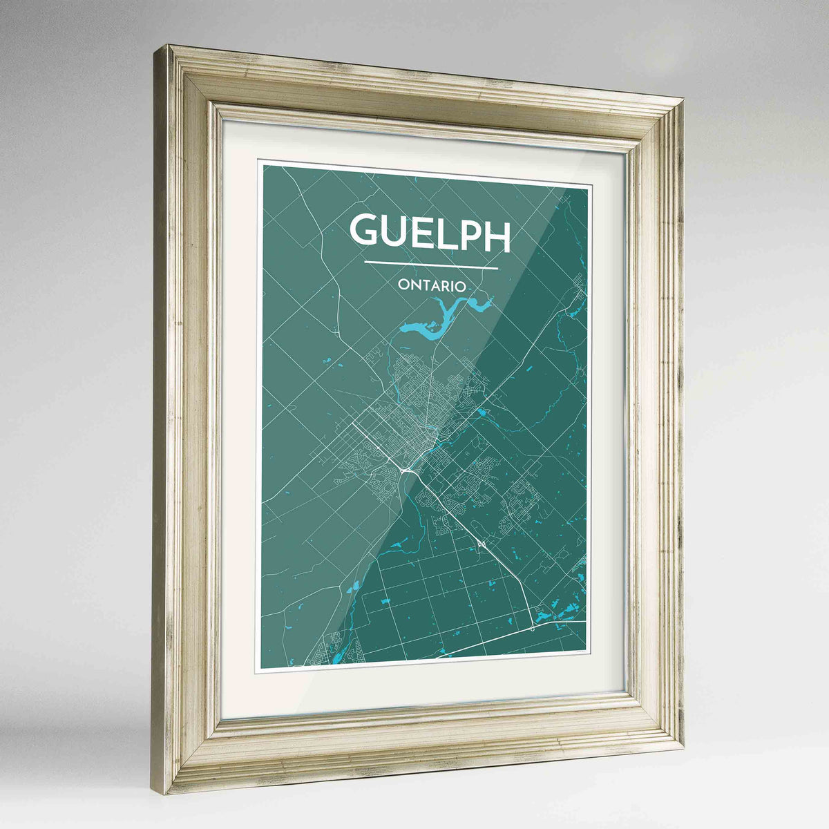 Framed Guelph City Map 24x36&quot; Champagne frame Point Two Design Group