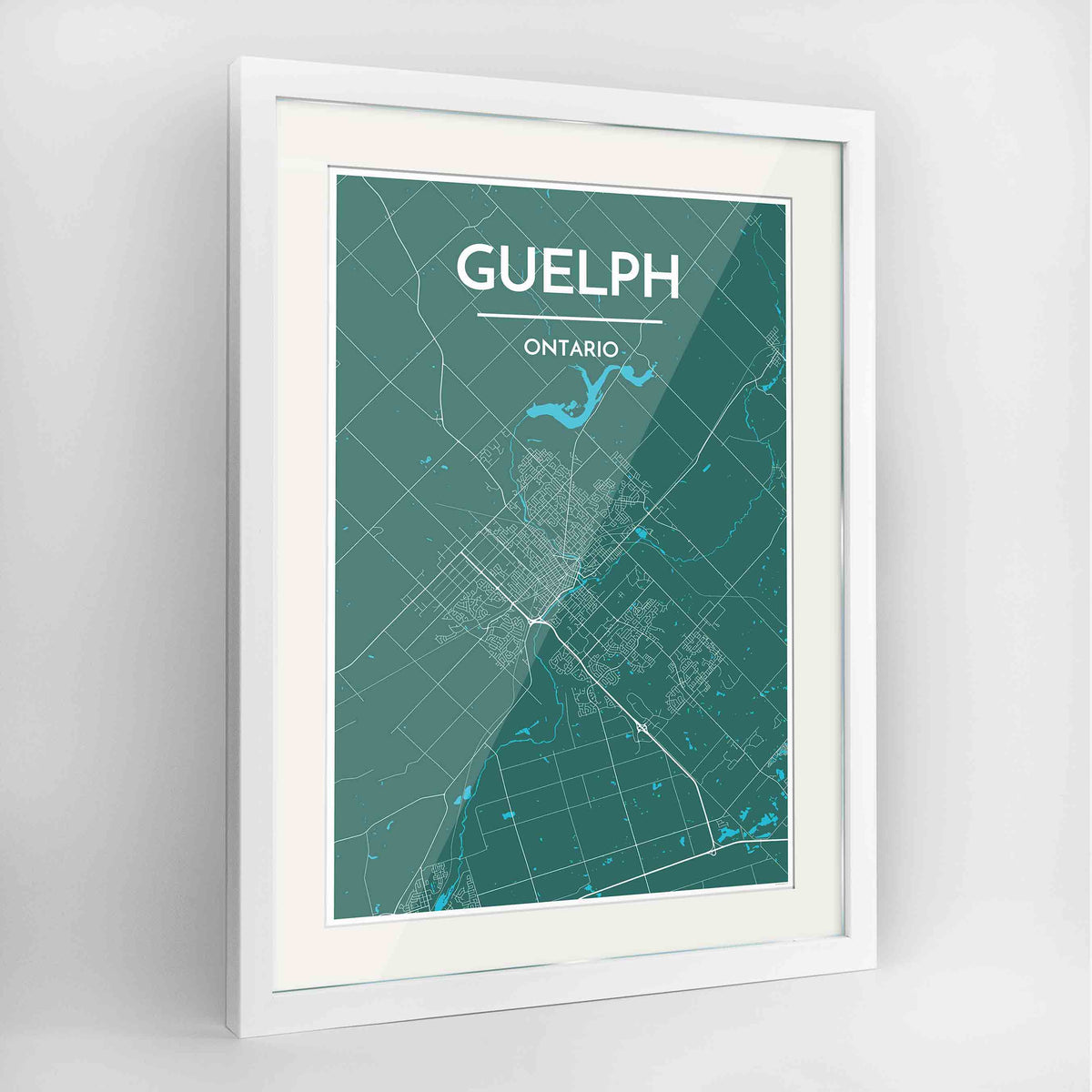 Framed Guelph City Map 24x36&quot; Contemporary White frame Point Two Design Group