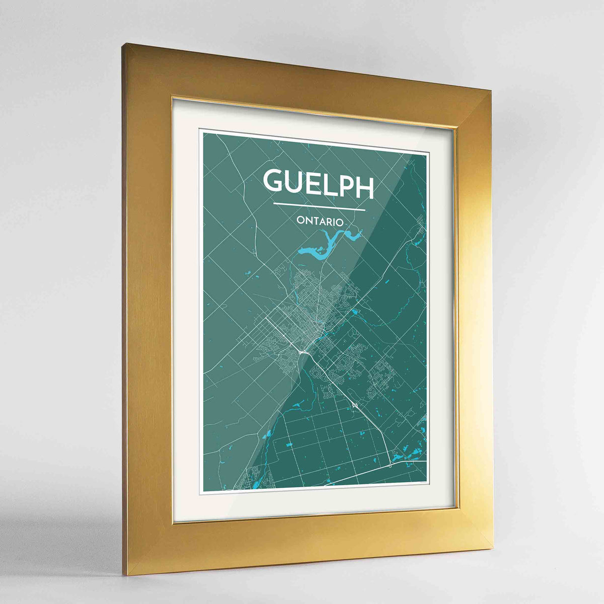 Framed Guelph City Map 24x36&quot; Gold frame Point Two Design Group