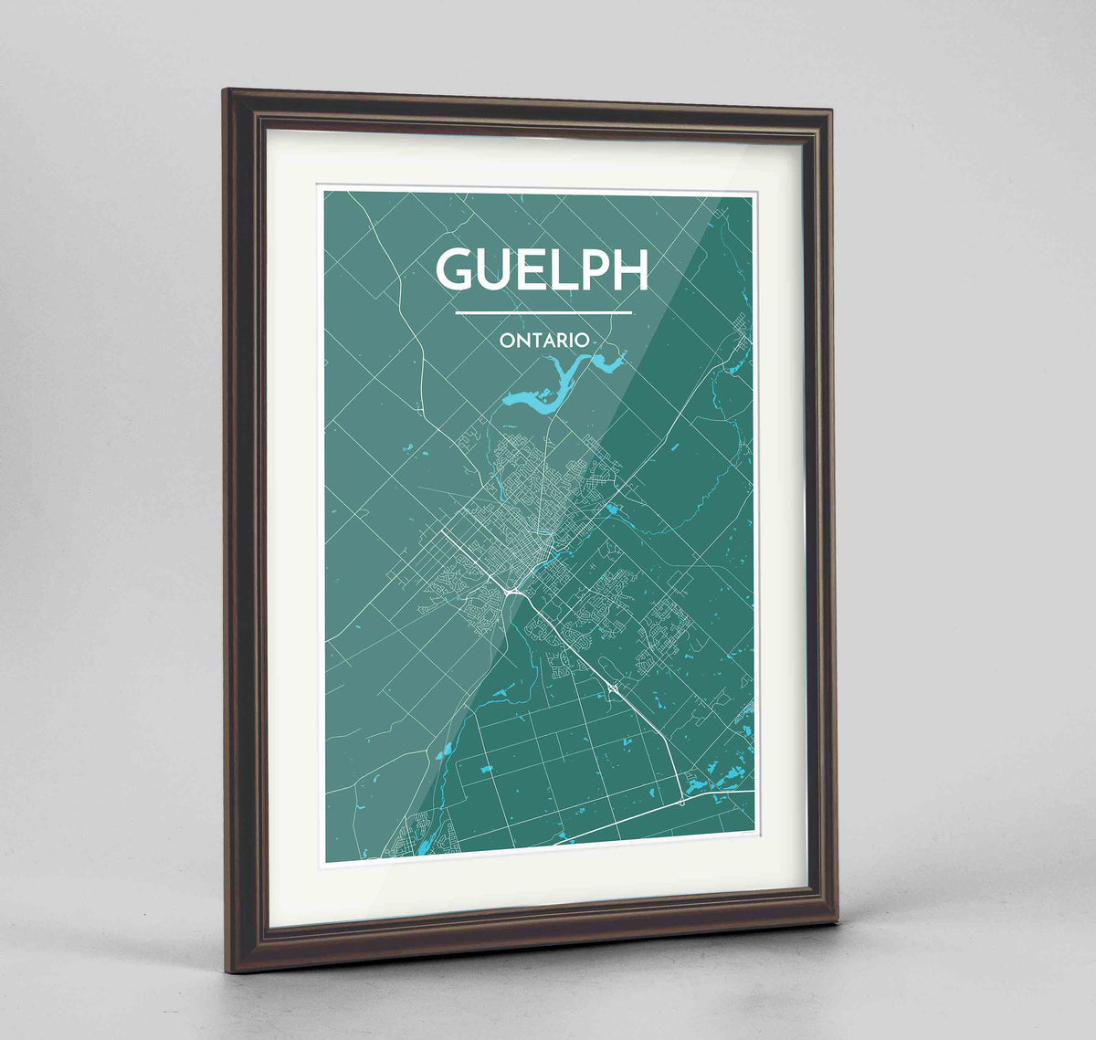 Framed Guelph City Map 24x36&quot; Traditional Walnut frame Point Two Design Group