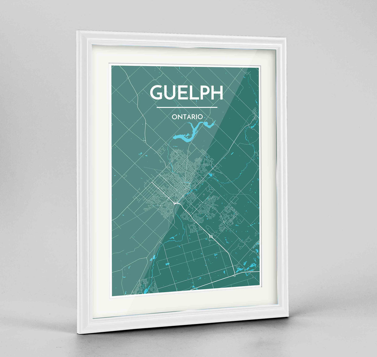 Framed Guelph City Map 24x36&quot; Traditional White frame Point Two Design Group