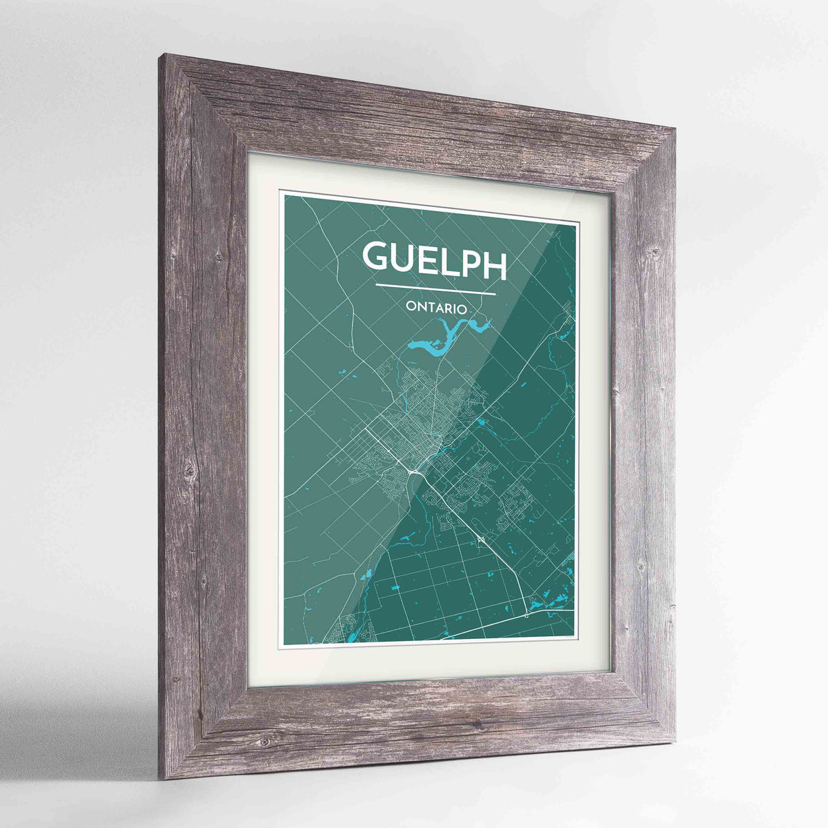 Framed Guelph City Map 24x36&quot; Western Grey frame Point Two Design Group