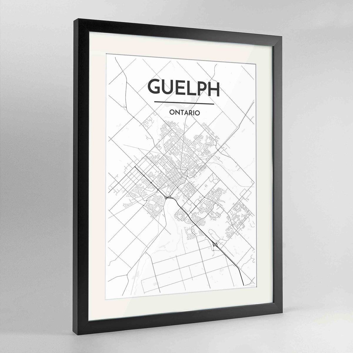 Framed Guelph City Map 24x36&quot; Contemporary Black frame Point Two Design Group