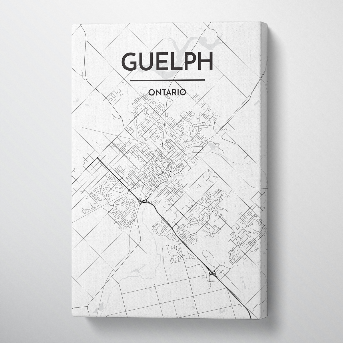 Guelph City Map Canvas Wrap - Point Two Design - Black and White