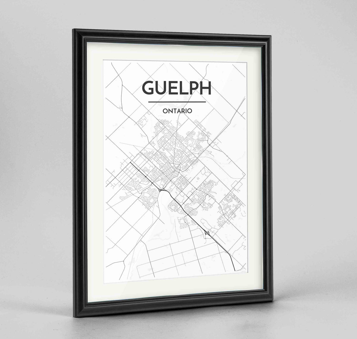 Framed Guelph City Map 24x36&quot; Traditional Black frame Point Two Design Group