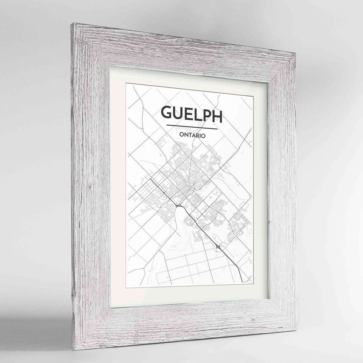 Framed Guelph City Map 24x36&quot; Western White frame Point Two Design Group