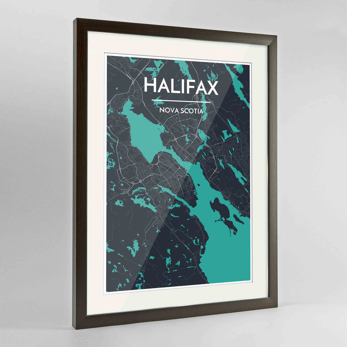 Framed Halifax City Map 24x36&quot; Contemporary Walnut frame Point Two Design Group