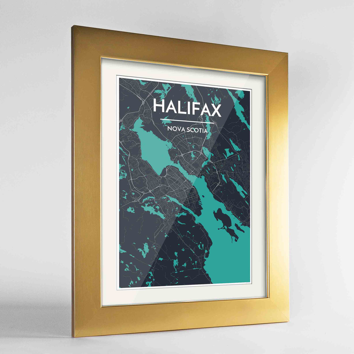 Framed Halifax City Map 24x36&quot; Gold frame Point Two Design Group