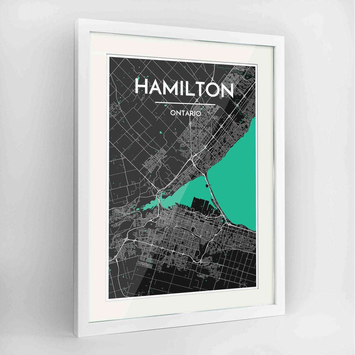 Framed Hamilton City Map 24x36&quot; Contemporary White frame Point Two Design Group